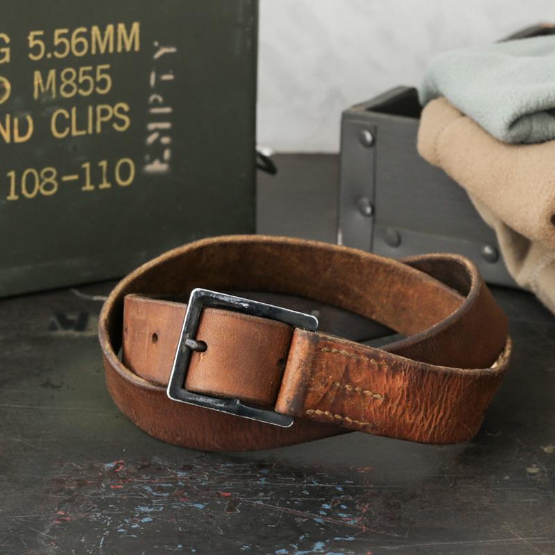 MILITARY（ミリタリー） 実物 USED スイス軍 M-52 レザーベルト メンズ