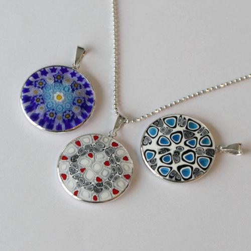 イタリア製 ベネチアンガラス ミレフィオリ ペンダント 26mm マルチ