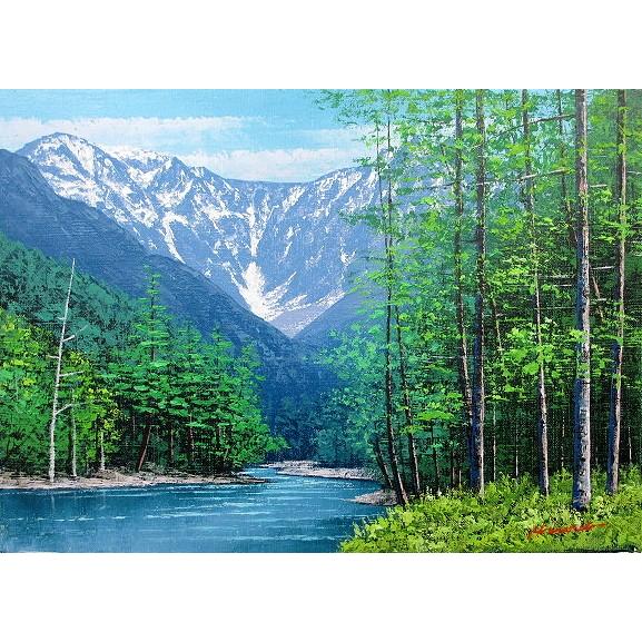 油彩画 洋画 (油絵額縁付きで納品対応可) P8号 「穂高連峰」 広瀬 和之
