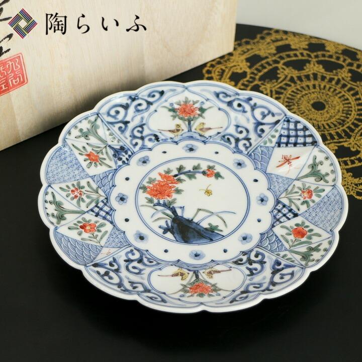 九谷焼 5.5号皿 色絵割取花鳥紋/山本長左（宮内庁御用窯） 送料無料 和