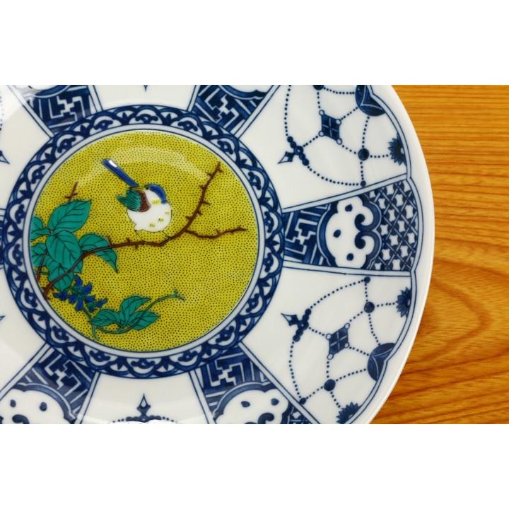 九谷焼 7.5号皿 染付瓔珞文吉田屋風/青郊窯 和食器 皿 盛皿 人気