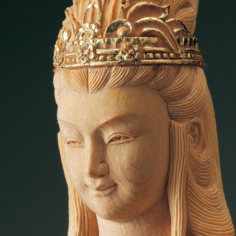 天然 檜 総手彫り 『 裸 吉祥天 』 李建作 純金彩 水晶宝珠 木彫 彫刻