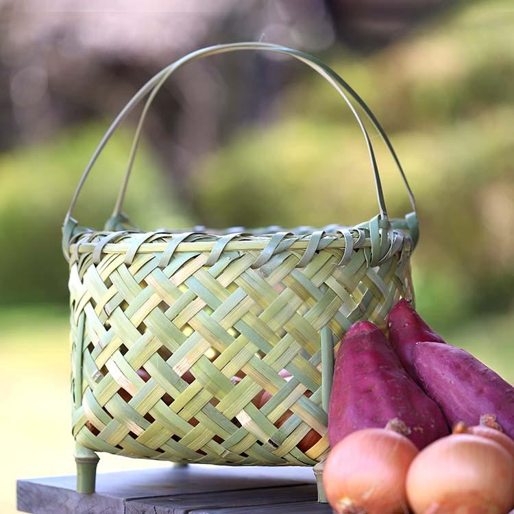 手付き四ツ目籠丸足付き（野菜ストッカー） キッチン収納 やさい保存