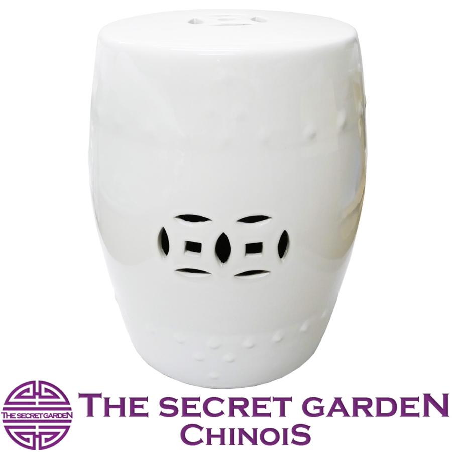 THE-SECRET-GARDEN シノワズリ スツール 陶器椅子 花鳥柄 ホワイト