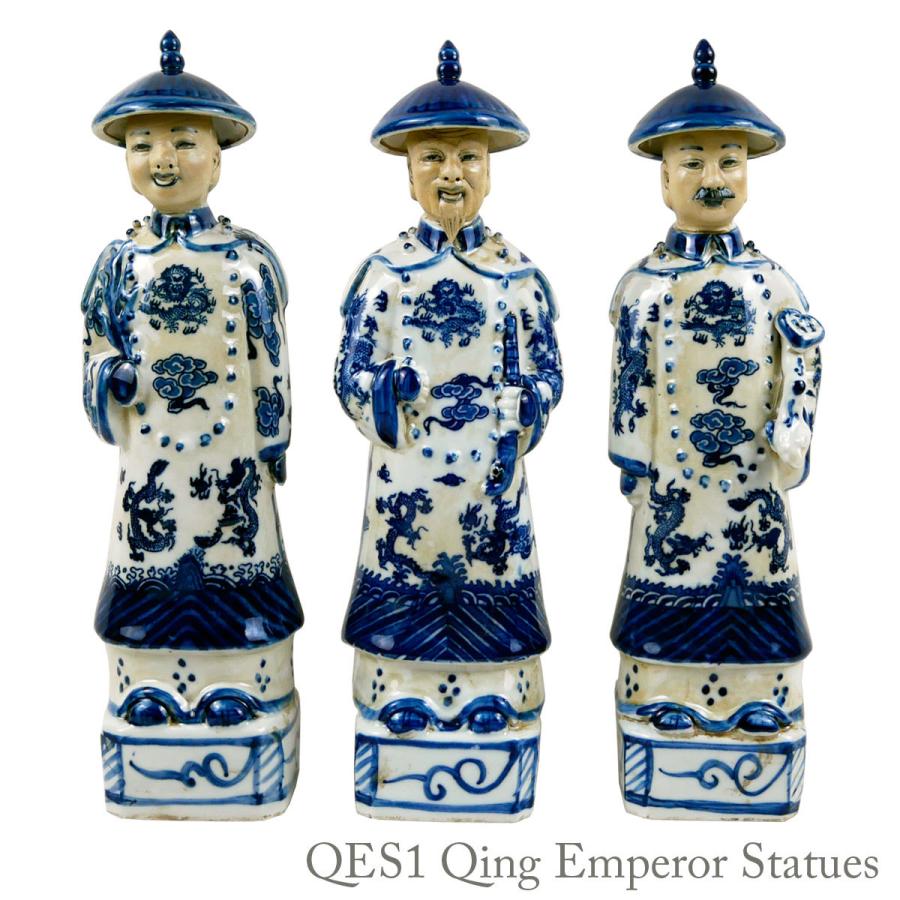THE-SECRET-GARDEN シノワズリ 清 王朝 皇帝 置物 中国 3対セット 青白
