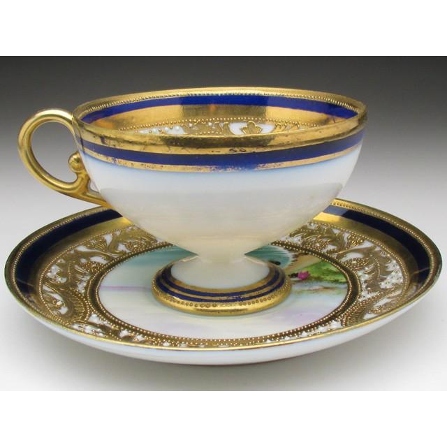 ノリタケ オールドノリタケ 金盛りエナメルジュール海辺風景絵 カップ