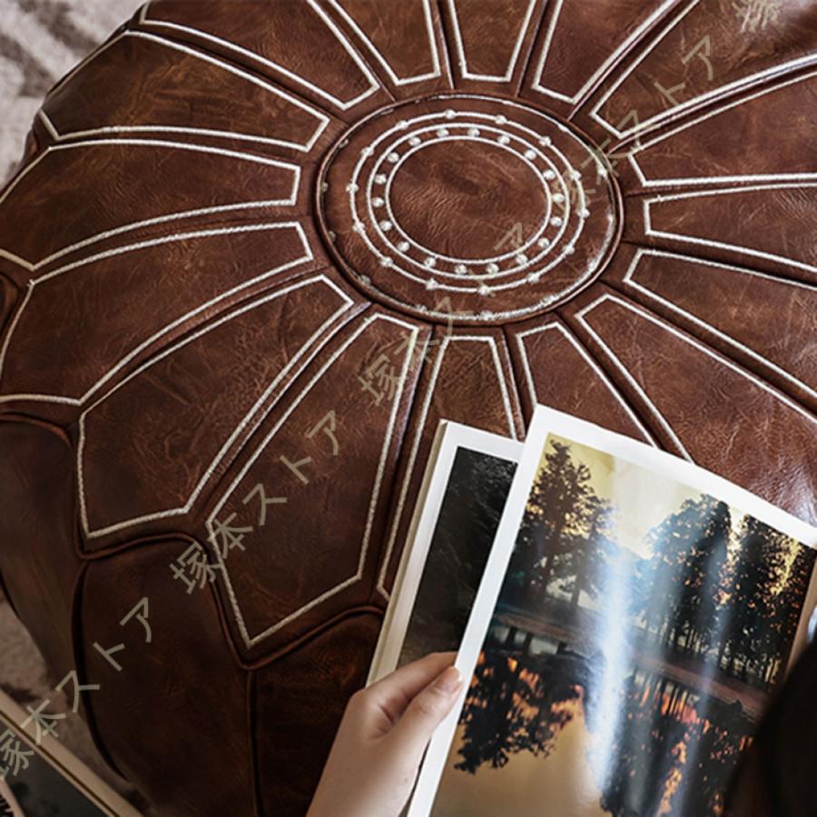 モロッコ プフ パイピング(大) オットマン 本革 天然山羊革 レザー