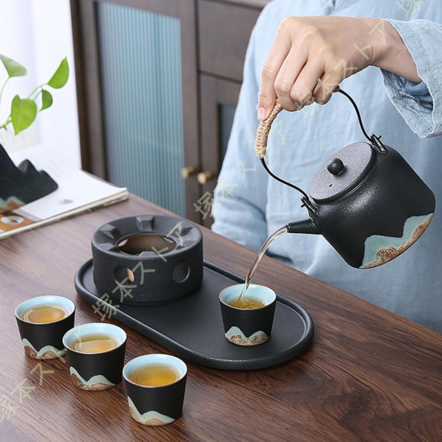 益子焼 鉄絵茶器 茶器揃い 急須 湯呑み 汲み出し 民芸 民藝 益子焼 鉄