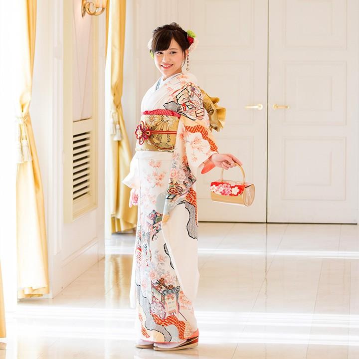 振袖レンタル 成人式 高級正絹 FS-014 白系 振袖 レンタル 式典 正絹