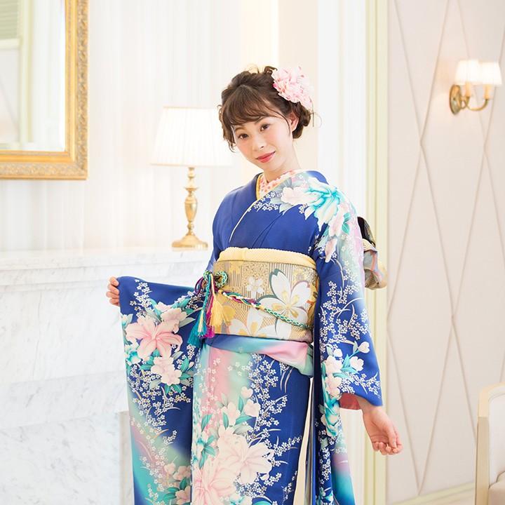 格安！ 振袖フルセット 9点 成人式 結婚式 前撮り 水色 ブルー 青