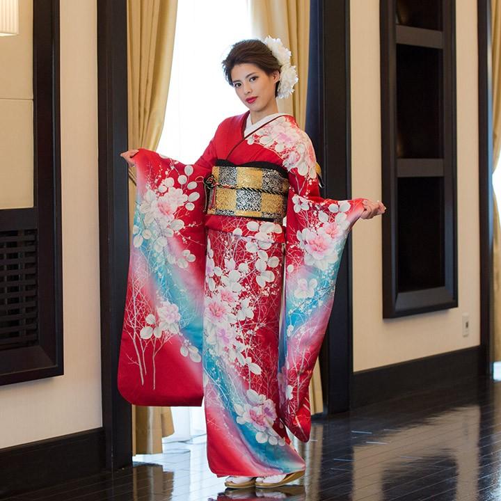 高級正絹 振袖レンタル 送料無料 FS-035 赤系 振袖 成人式 レンタル