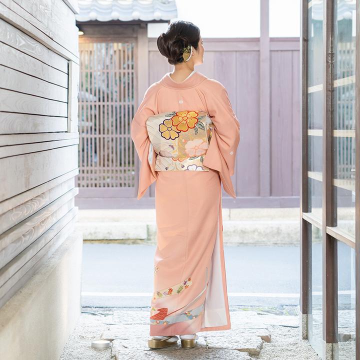 高級 色留袖レンタル 送料無料 ITS-MI206 正絹 洒落柿色 蔓帯文様 結婚