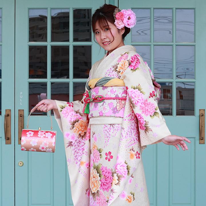 振袖レンタル 成人式 高級正絹 FS-089 白 牡丹 藤の花 振袖 レンタル