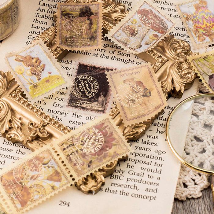 マスキングテープ 切手 アンティーク イラスト 蝶 花 植物 ビンテージ