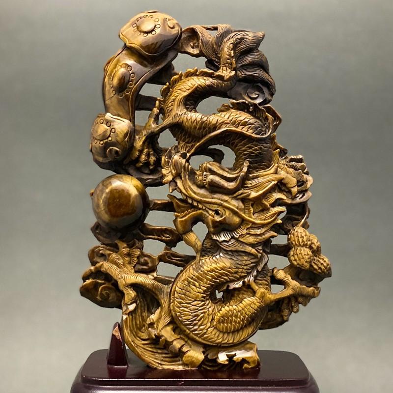 天然石彫刻置物 タイガーアイ 龍 台座付き : 陽和堂 - 通販 - Yahoo