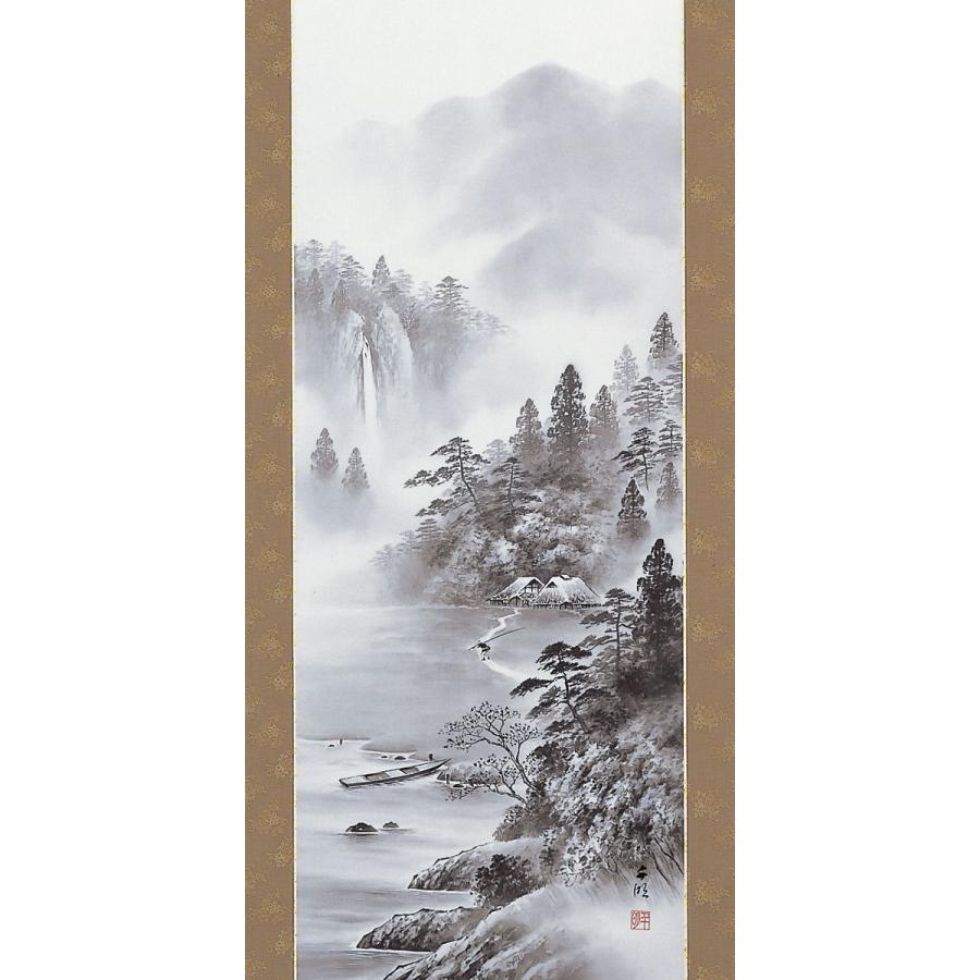 明清画家 石濤 石涛 掛軸(紙本) 水墨 「山水飛瀑図」 砡製画