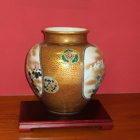 九谷焼 金彩色絵 花鳥図 大花瓶 飾壺 古美術 骨董品 高さ46cm 豪華絢爛