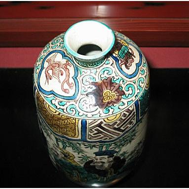 九谷焼 花瓶 陶器 古九谷人物 糠川清章（はせがわせいしょう）作