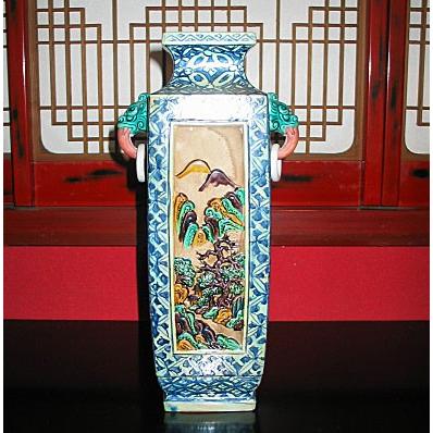 九谷焼 花瓶 陶器 古九谷風 糠川清章（はせがわせいしょう）作