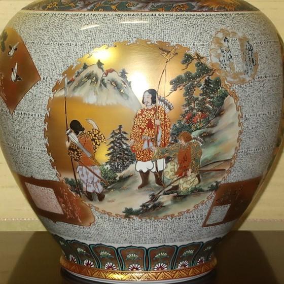 九谷焼 【故物】伝統工芸九谷焼 12号花瓶 本金割取 中田錦峰作 / 細字