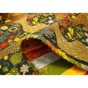 金襴 生地 布 古代 紗綾形に花唐草 紫 和柄 金らん 切り売り 50cm以上