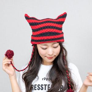ニット帽 ニットキャップ an meets zakka ネコ耳イヤーフラップファー
