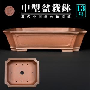 盆栽鉢 紫泥外縁隅切額面長方鉢 植木鉢 中国鉢 張氏製陶 落款あり 18号