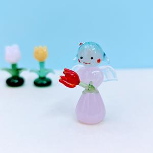 ガラス細工 お月見うさぎ（白）とお団子 ミニチュア 雑貨 置物 小物 秋