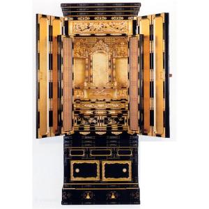 金仏壇：京型台付仏壇20号浄土用腰付障子並京金具ランマ粉仕上（仏具別
