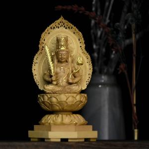 木彫り仏像 七福神之【寿老人】 柘植 金泥付 高さ8.5cm : 海宇工芸館