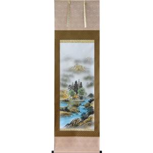 掛軸 水墨山水 松泉 (掛け軸 尺五立) 幅54cm×丈186cm前後 : 大瑠堂