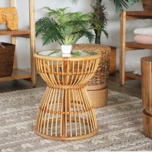 籐 ラタンテーブル ガラス天板 WAHOO 角型 （ センターテーブル ロー