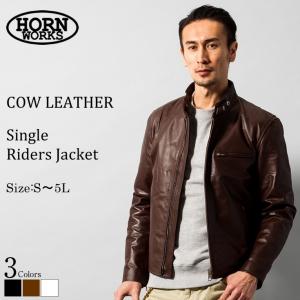 Horn Works 本革 メッシュレザー シングルライダースジャケット メンズ