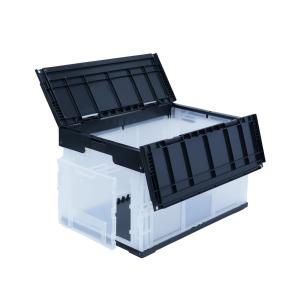 松本産業 折りたたみコンテナ フタ付き 50L 1面扉付き ブラック