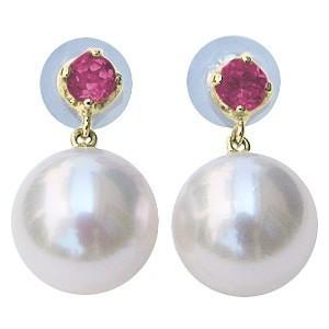 パール ピアス 18金 ルビー あこや本真珠 8.5mm 7月誕生石 スタッド
