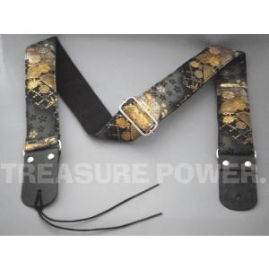 和柄ギターストラップ 波紋様/白 tiny products 京都西陣織 金襴生地