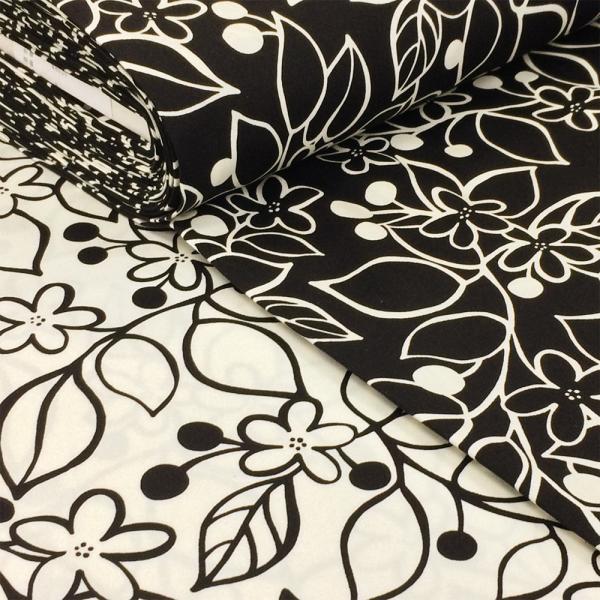 オックス生地 北欧柄 花柄 マリメッコ風 布 広幅 白 黒 モノトーン