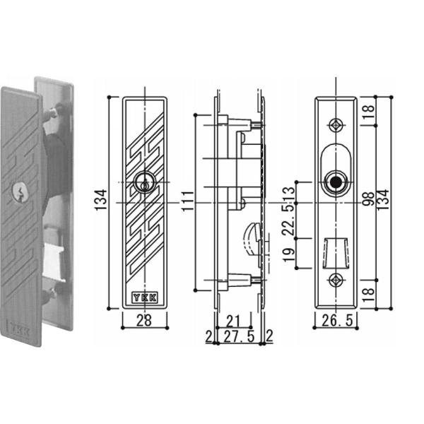 YKK 店舗引き戸 召合せ 内外締り錠 外部シリンダー錠 HHJ0435 ※色指定