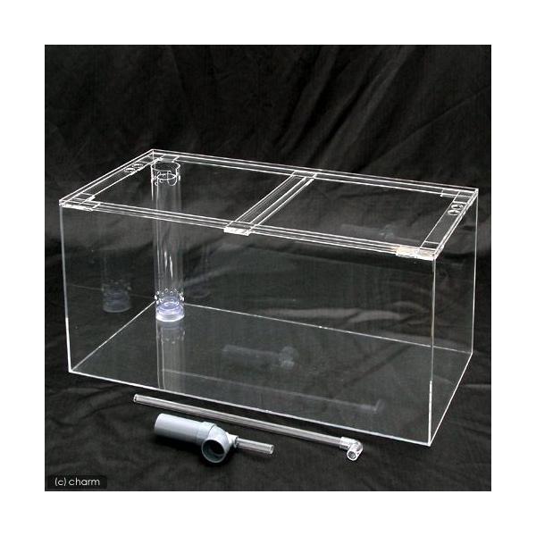 60.45.45オーバーフロー水槽 透明ガラス パイプ付き ガラス水槽