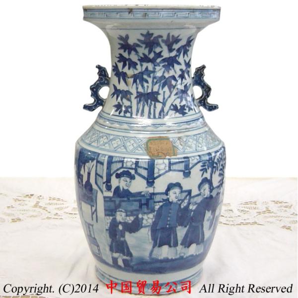 中国 清時代 染付双耳大瓶 中国古玩 染付 双耳 大花瓶