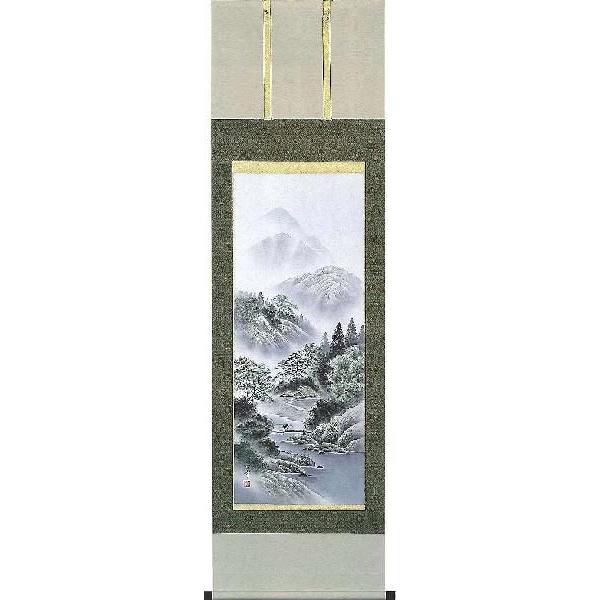掛け軸 彩色山水 織部竹峰 美術年鑑掲載作家 掛軸 全国送料無料 : 古都