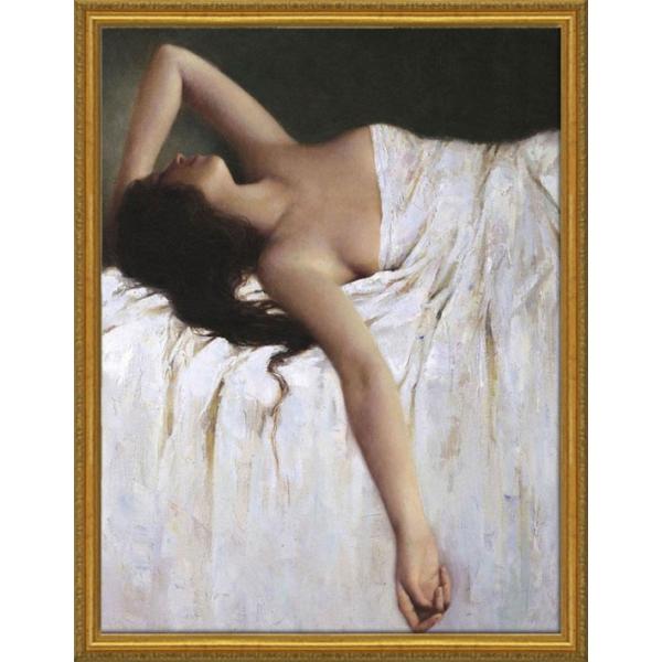 絵画 インテリア 額付(白 ) 油絵 F4-071312 人物 女性像 絵画