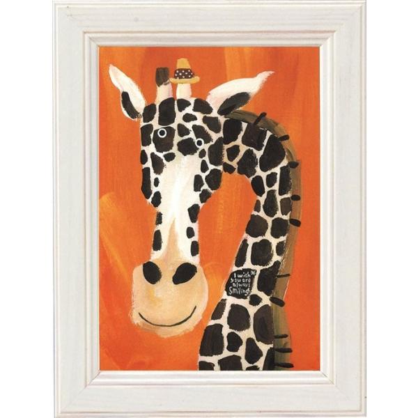 キリンのクレパス画 木製フレーム付き キリンのクレパス画 木製