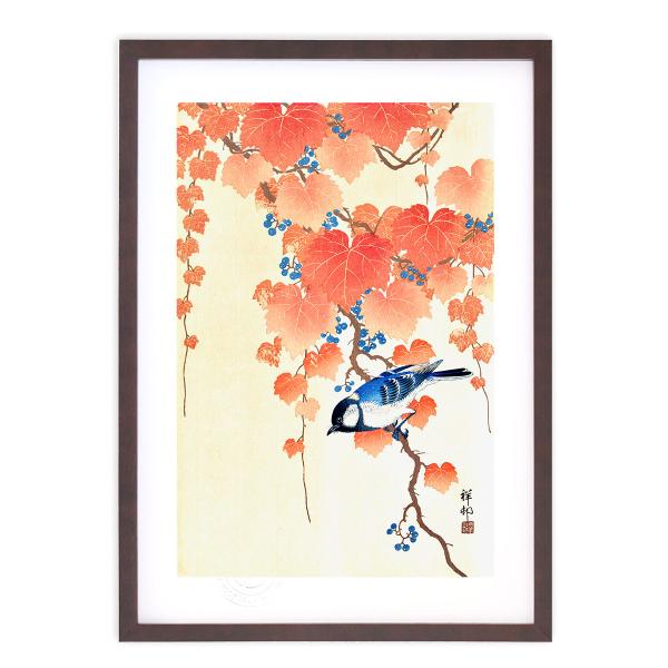 日本画家 美一 紅葉 鳥 額縁 フレーム 置物 絵画 壁掛け インテリア