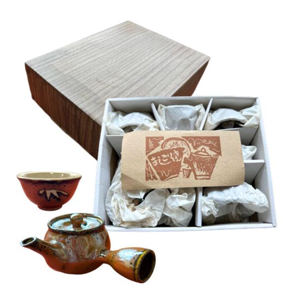 益子焼 鉄絵茶器 茶器揃い 急須 湯呑み 汲み出し 民芸 民藝 益子焼 鉄