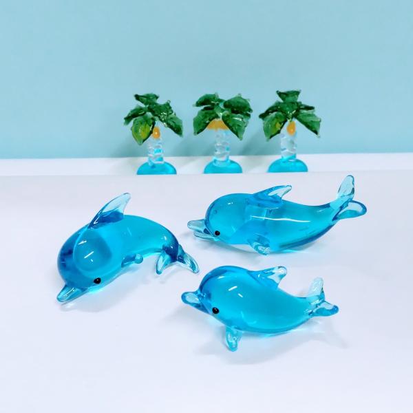 ガラス細工 イルカ 3頭セット ミニチュア 置物 雑貨 水族館 海 小物