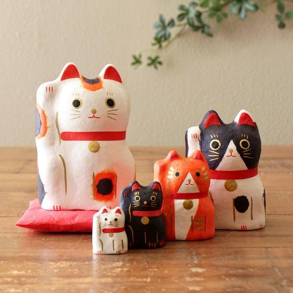 招き猫 置物 張り子 座布団付き 和紙 和風 張子細工 入れ子 ネコ ねこ