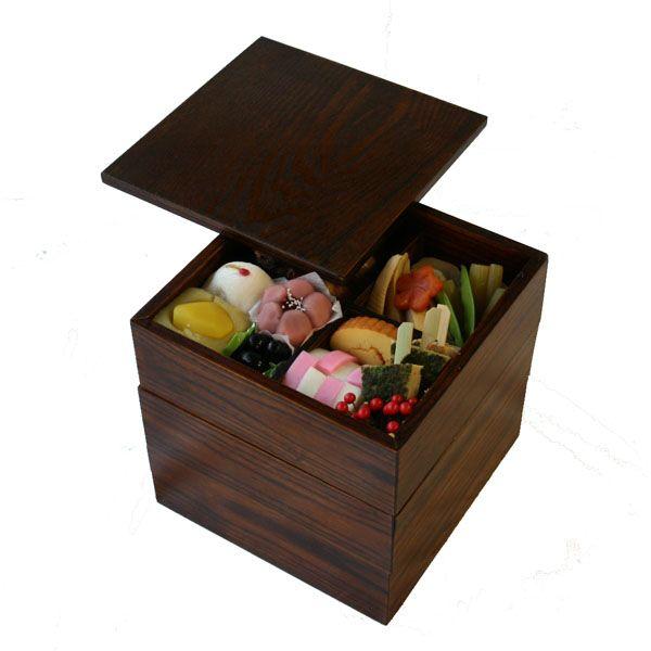 塗りの2段の重箱(お正月、運動会、お花見に活用) 5寸 三段 重箱 花丸
