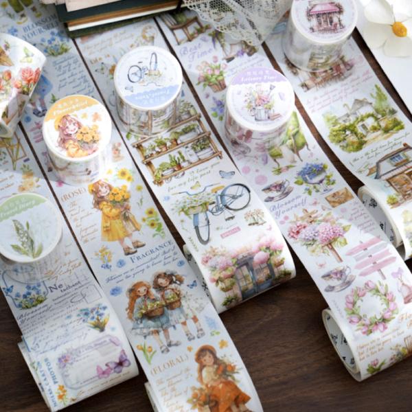 コラージュ 素材 マスキングテープ マステ 女の子 女性 人物 花 英字