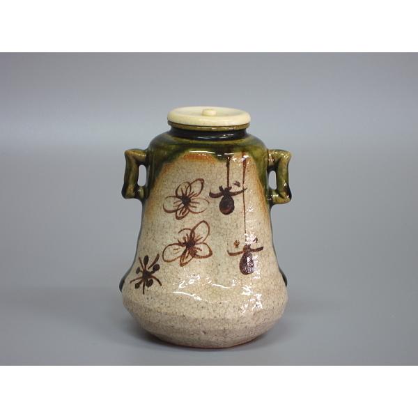 織部耳付茶入 山口錠鐵造 古代名物裂 菊青海仕覆 共箱 : 茶道具商 越中